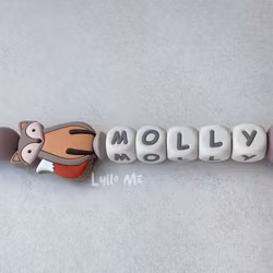 Pacifier holder with name FOX TAUPE-FAWN /CREAM