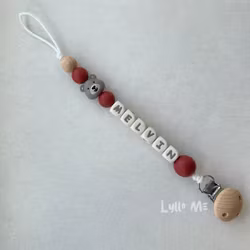 Pacifier holder with name - Lilla Björn - Taupe - Autumn Spice/ CREAM