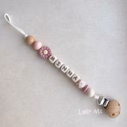 Pacifier holder with name DAISY Old Pink /CREAM 1