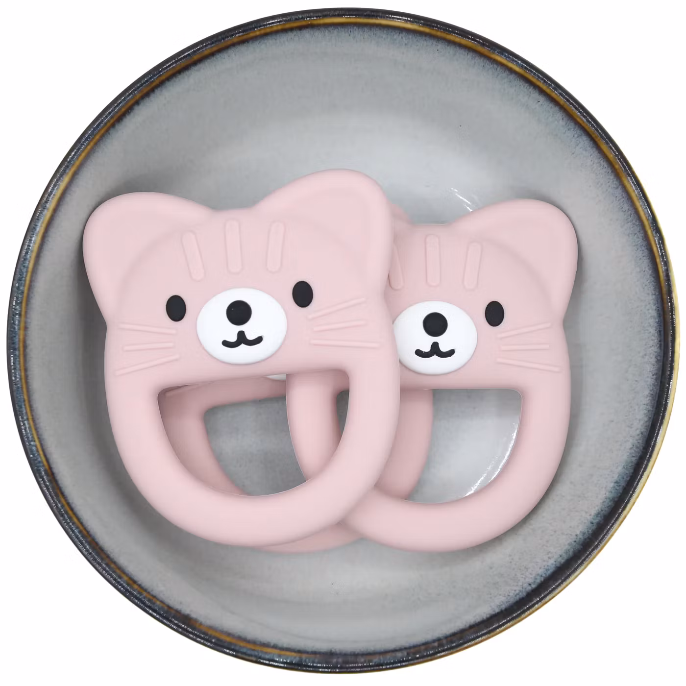 SILICONE TEETHING  FIGURE - CAT - WITH STRUCTURE - OLD PINK