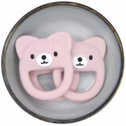 SILICONE TEETHING  FIGURE - CAT - WITH STRUCTURE - OLD PINK