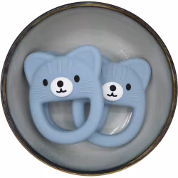 TEETHING  FIGURE IN SILICONE - CAT - WITH STRUCTURE - GRAY BLUE
