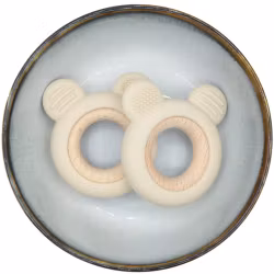 BITFIGUR I SILIKON OCH TRÄ -Bear with Wood - Cream