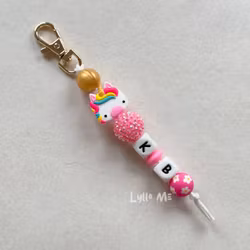 KEYRING FOR BACKPACK/JACKET -UNICORN Candy Pink with Initials