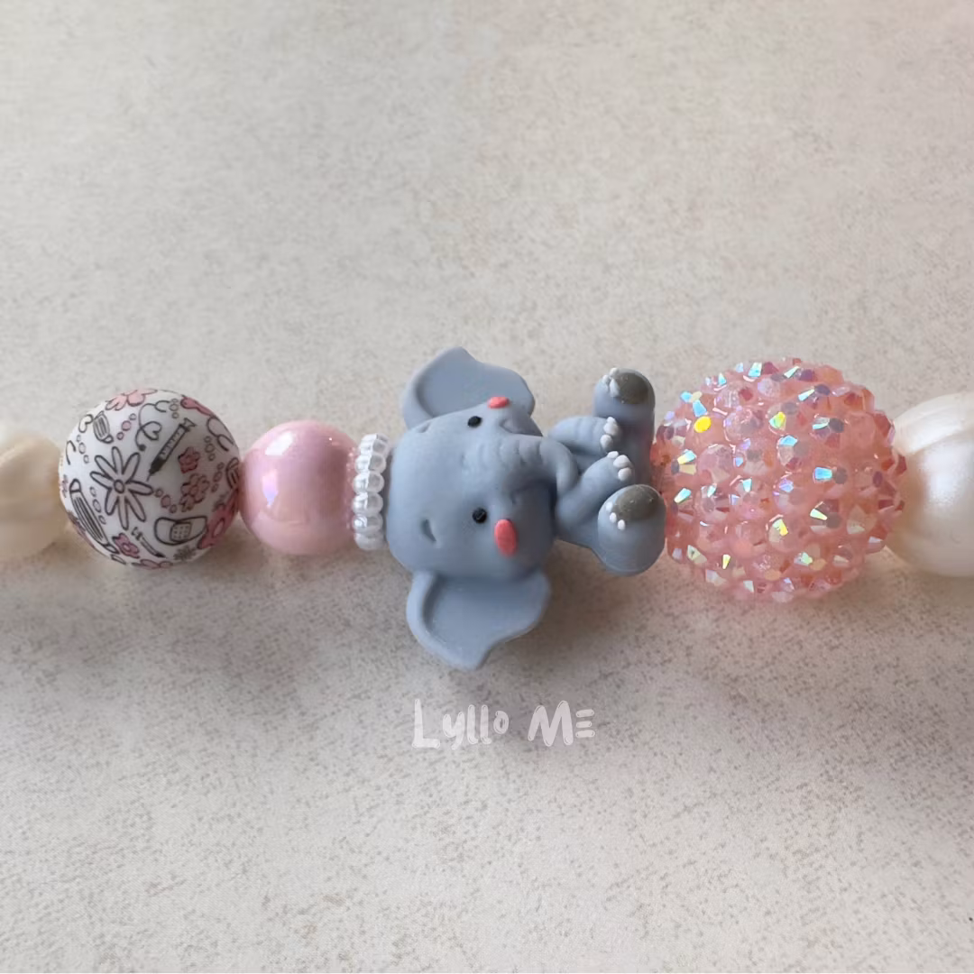 BADGE HOLDER 3d Elephant with bling PINK with Nylon cord