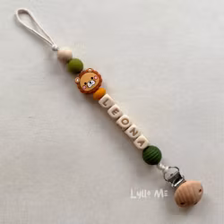 Pacifier holder with name - Little Lion - Forest Green /WHEAT