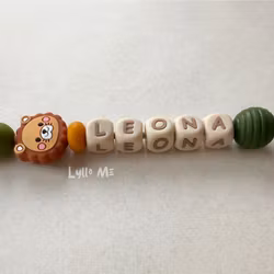 Pacifier holder with name - Little Lion - Forest Green /WHEAT