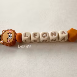 Pacifier holder with name - Little Lion - Rust Brown / WHEAT