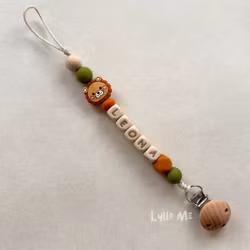Pacifier holder with name - Little Lion - Rust Brown / WHEAT