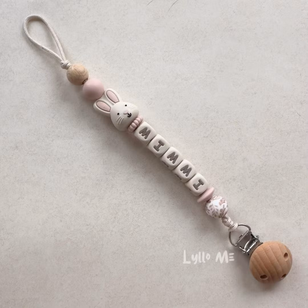 Napphållare med namn Bunny Light Pink/ Cream 2