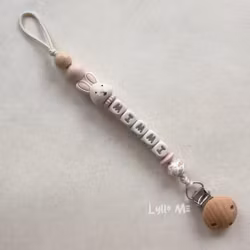 Pacifier holder with name Bunny Light Pink/ Cream 2
