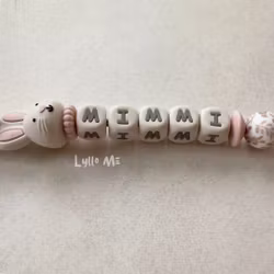Pacifier holder with name Bunny Light Pink/ Cream 2