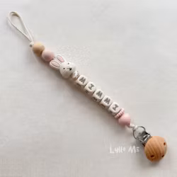 Pacifier holder with name Bunny Light Pink/ Cream 3
