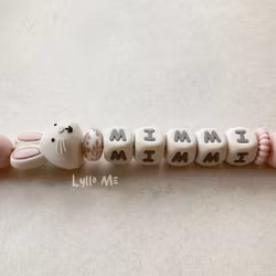 Pacifier holder with name Bunny Light Pink/ Cream 3