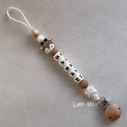 Pacifier holder with name Baby Deer /White