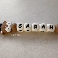 Pacifier holder with name Baby Deer /White