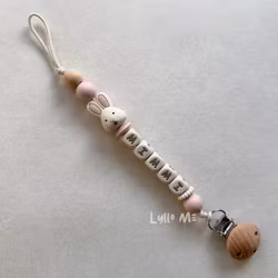 Pacifier holder with name Bunny Light Pink/ Cream 4