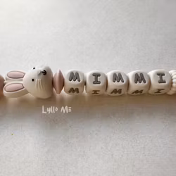 Pacifier holder with name Bunny Light Pink/ Cream 4