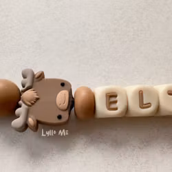 Pacifier holder with name Moose /WHEAT