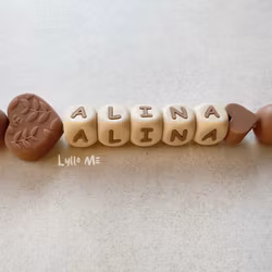 Pacifier holder with name Heart Brown /WHEAT