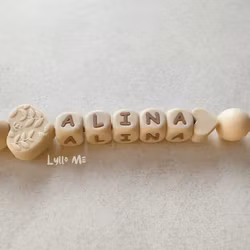 Pacifier holder with name Heart Wheat /WHEAT