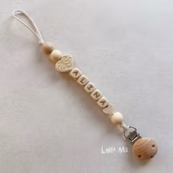 Pacifier holder with name Heart Wheat /WHEAT