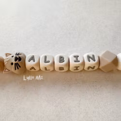 Pacifier holder with name Cat Beige / CREAM