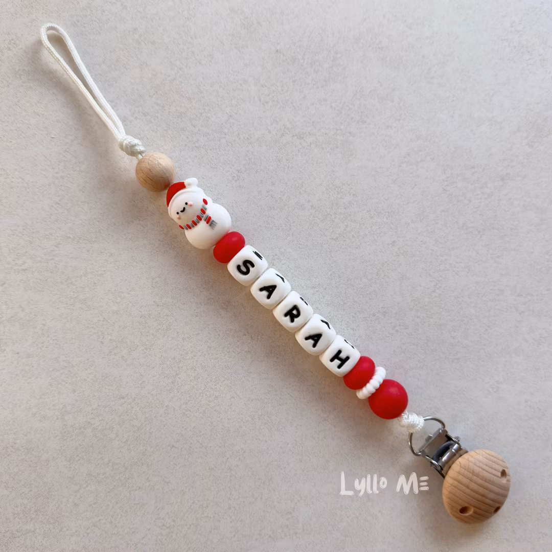 Pacifier holder with name Snowman / WHITE
