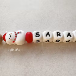Pacifier holder with name Snowman / WHITE