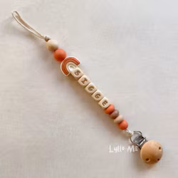 Pacifier holder with name Rainbow Rust / WHEAT