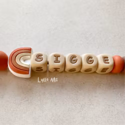 Pacifier holder with name Rainbow Rust / WHEAT