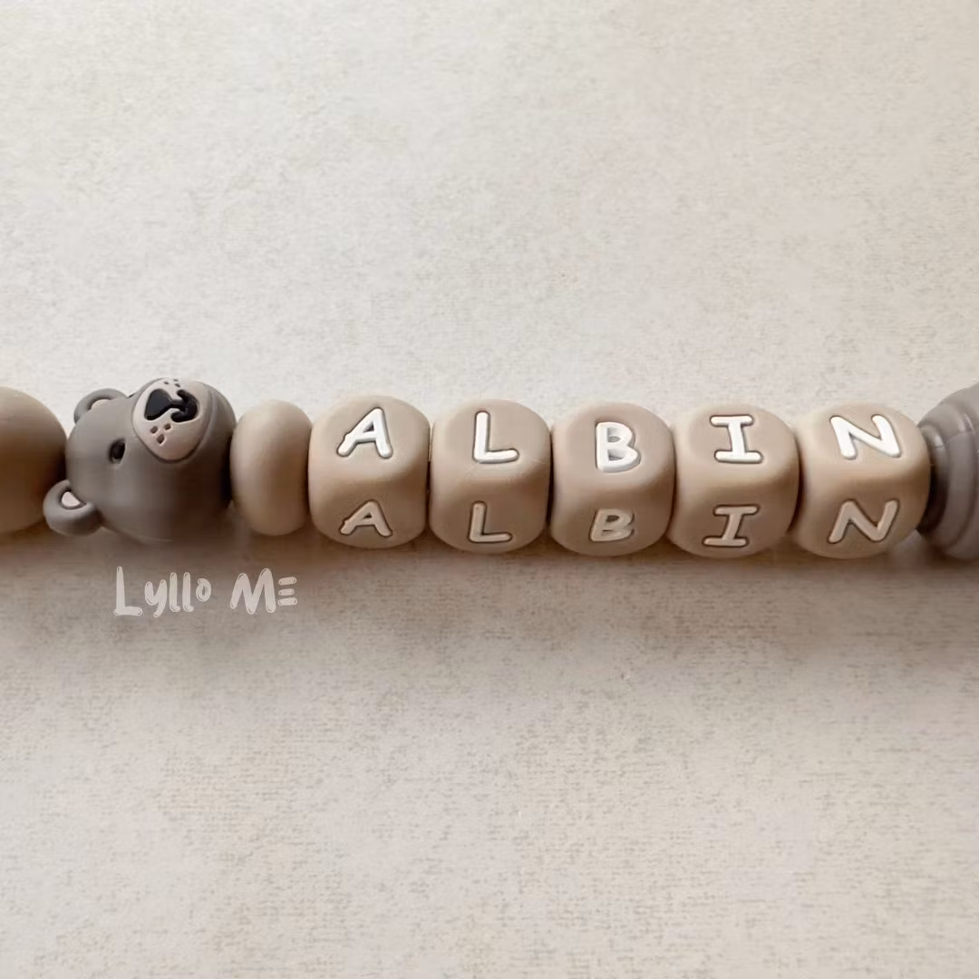Pacifier holder with name - Little Björn Taupe / TAUPE