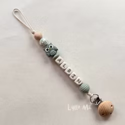 Pacifier holder with name - OWL- OLD GREEN / CREAM 2