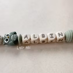 Pacifier holder with name - OWL- OLD GREEN / CREAM 2