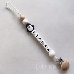 Pacifier holder with name Penguin / WHITE