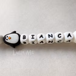Pacifier holder with name Penguin / WHITE