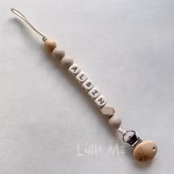 Pacifier holder with name - Taupe/ Cream
