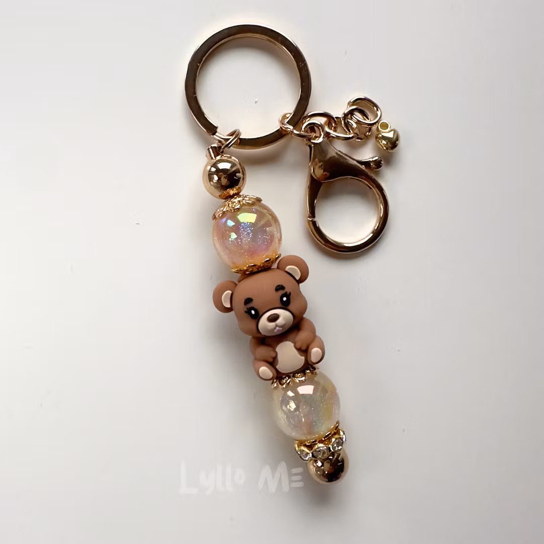 KEY RING - TEDDY BEAR brown - sparkle - GOLD