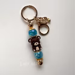 KEY RING - TEDDY BEAR dark brown -Blue sparkle -GOLD