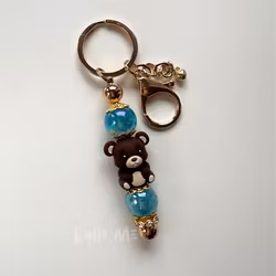 NYCKELRING - TEDDY BEAR dark brown -Blue sparkle -GOLD