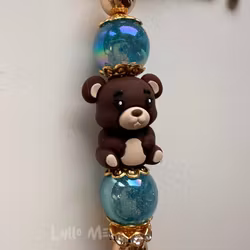 KEY RING - TEDDY BEAR dark brown -Blue sparkle -GOLD