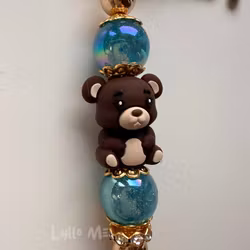 NYCKELRING - TEDDY BEAR dark brown -Blue sparkle -GOLD