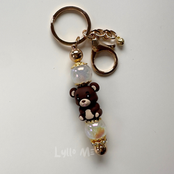 NYCKELRING - TEDDY BEAR dark brown -Champagne sparkle -GOLD