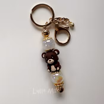 NYCKELRING - TEDDY BEAR dark brown -Champagne sparkle -GOLD