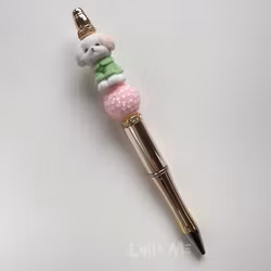PEN WITH PEARLS - PUPPY - METALLIC GOLD
