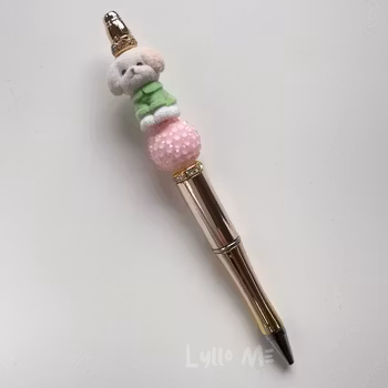 PEN WITH PEARLS - PUPPY - METALLIC GOLD