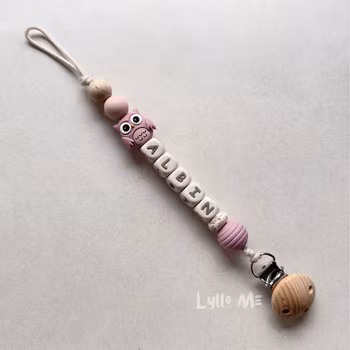Napphållare med namn - OWL- OLD PINK  / CREAM