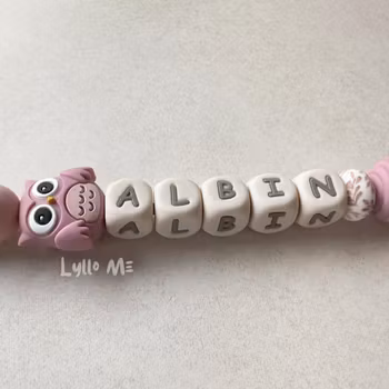 Napphållare med namn - OWL- OLD PINK  / CREAM