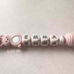 Pacifier holder with name Little Bunny Light Pink/ Cream