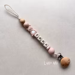 Pacifier holder with name Little Bunny Light Pink/ Cream